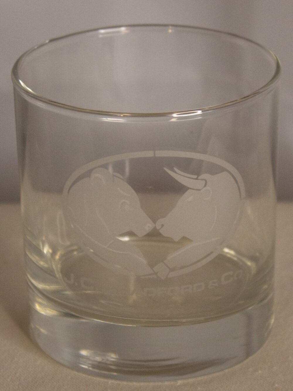 JC Bradford Bull & Bear Glasses – Heavy Clear Drinking Tumblers (Set of 6)